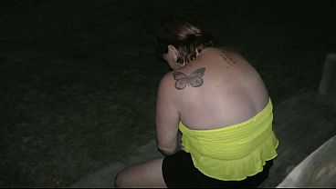 Trashy milf inserts huge butt plug tail with led lights and walks to ocean past swimmers preview