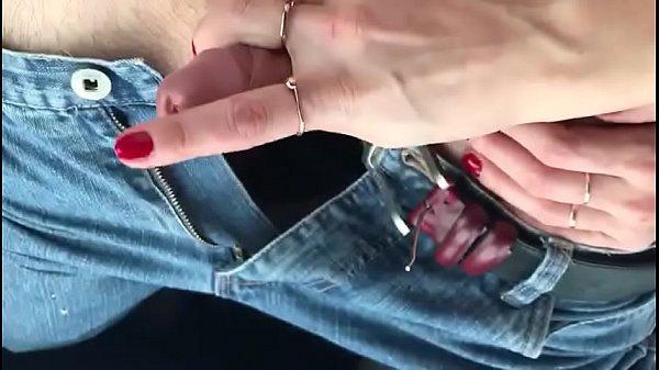 stroke small dick_in car outside using phone with_other hand