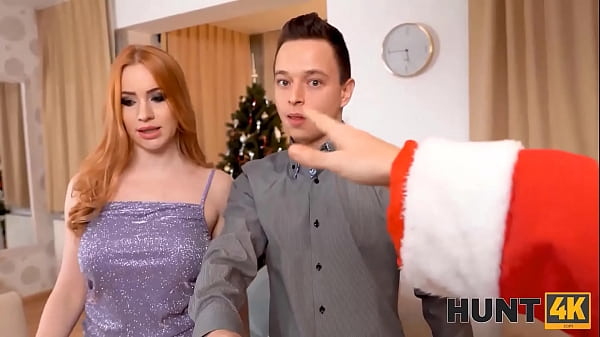 HUNT4K. Chick with big boobs fucked by hunter who is dressed like Santa 