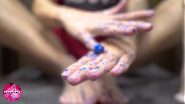 Girl Play with Glitters and Footjob Big Dildo - FootFetish