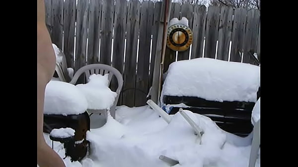 Naked snow shoveling 