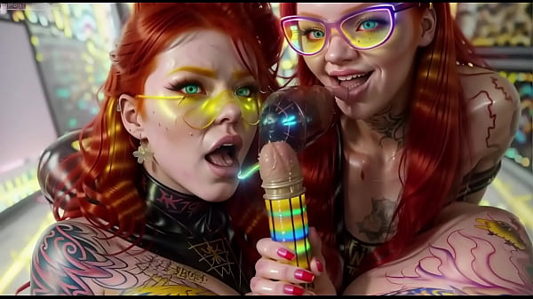 Strange double blowjob by_two ginger AI twins dolls