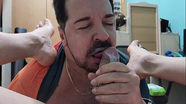 I suck my male's feet and cock until he cums. 