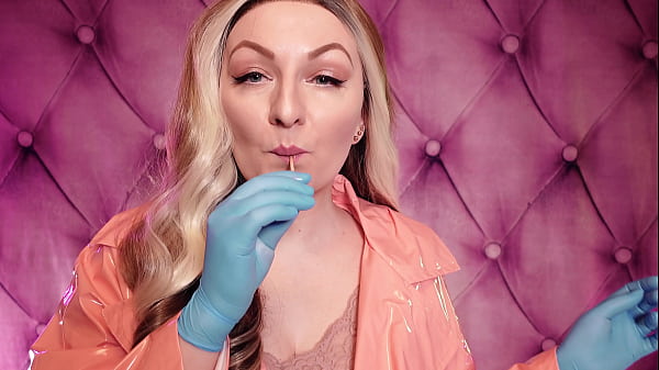 eating cand in blue nitrile gloves hot ASMR video 