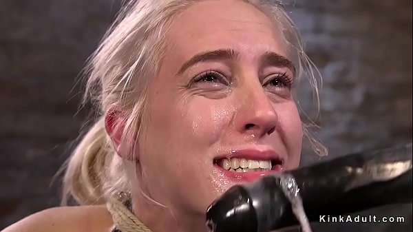 Blonde slave in rope bondage getting hairy pussy finger fucked