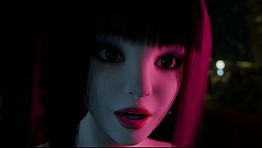 Hot sexy young woman gets fucked hard in cyberpunk rainy room 