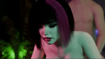 Hot sexy young woman gets fucked hard in cyberpunk rainy room