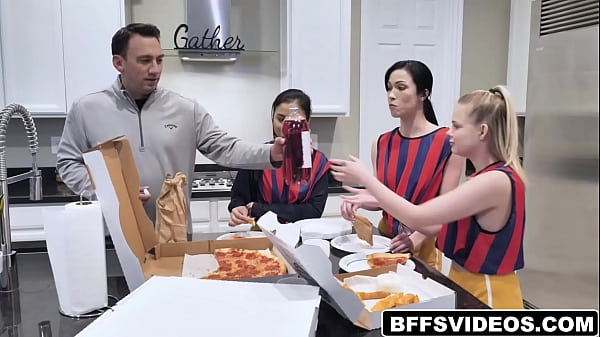 Soccer girls team Avery Black, Coco Lovelock, and Diana Grace make a naughty_move on their_resting coach.