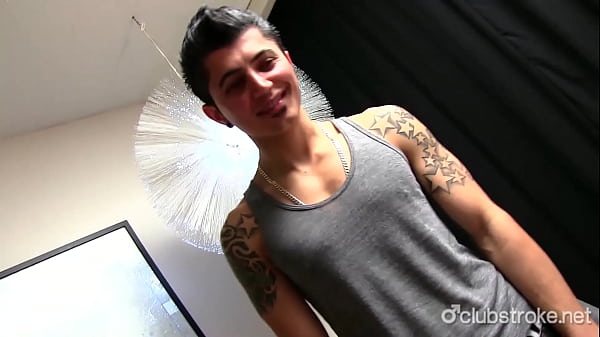 Sinfully latino straight guy with sexy tattoos Martin masturbating his giant cock and cumming 