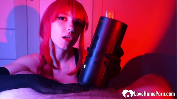 Sucking his cock with my wig on