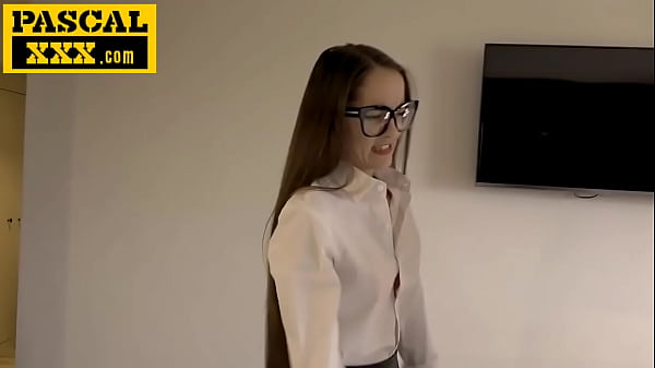 Glasses on heels high this skinny minx rides a huge dick until she's stretched