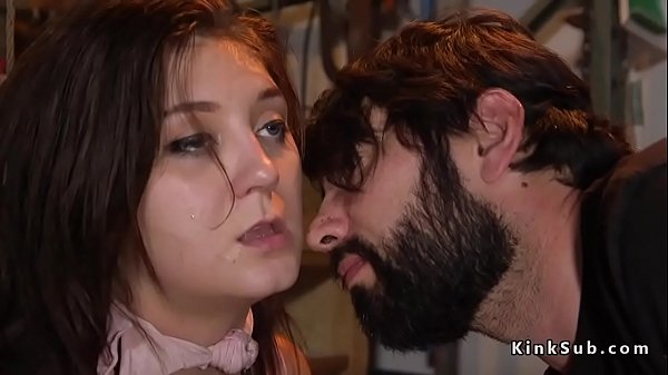 Big tits brunette slave JoJo Kiss pussy vibed by her master Tommy than fucked 