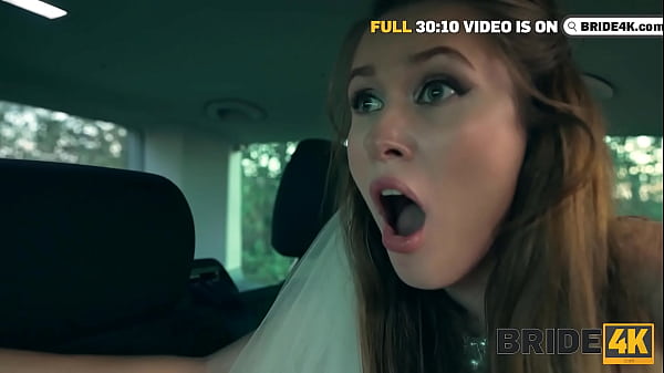 Play MP4 - BRIDE4K&period; Horny bride ran away from the wedding and showed her natural tits to strangers in the field