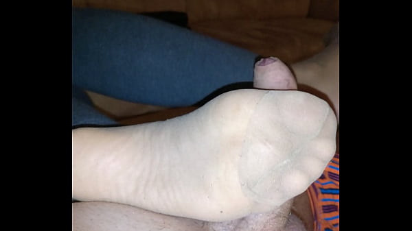 footjob with cum over her reinforced stockings 