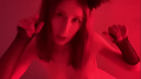 Petite egirl hot striptease dance and fingering in her catears and fishnets lingerie