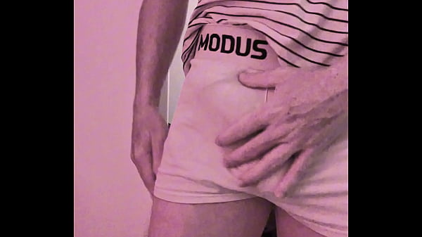 Horny boy caught playing with his big thick cock in undies, then takes it out