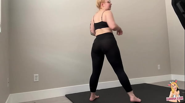 Fat Ass Can Be Seen Through Leggings While Stretching Herself Out thumbnail
