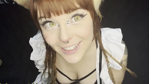 Cute cat maid gets big dick in her throat