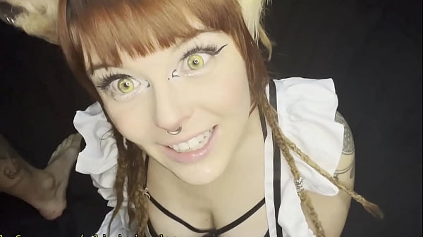 Cute cat maid gets big dick in her throat 