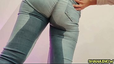Pissing in tight blue jeans soaked panties wetting pants