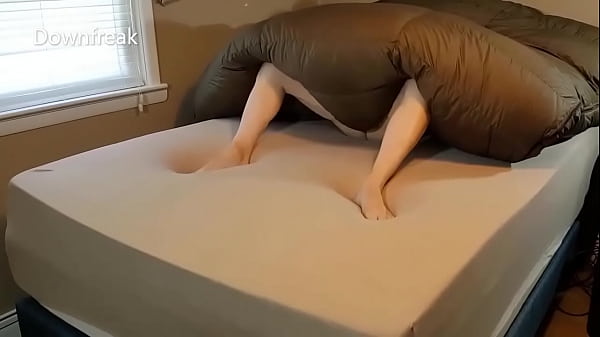 Down Jacket Lover Humps His Big Brown Comforter and Cums_On It