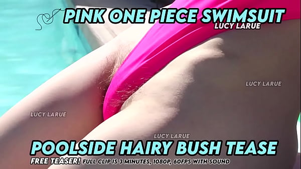 Pink One Piece Swimsuit Poolside Hairy Bush Tease 