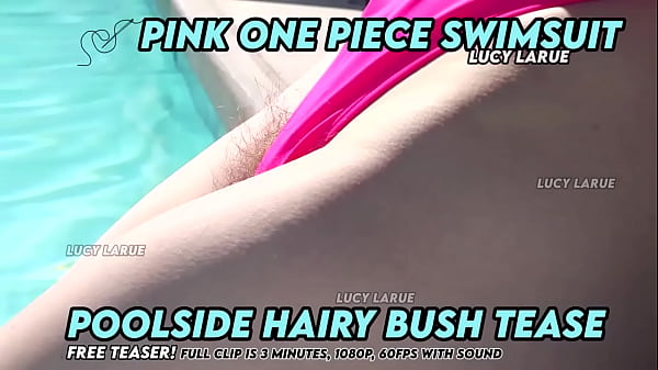 Pink one piece swimsuit poolside hairy bush tease 