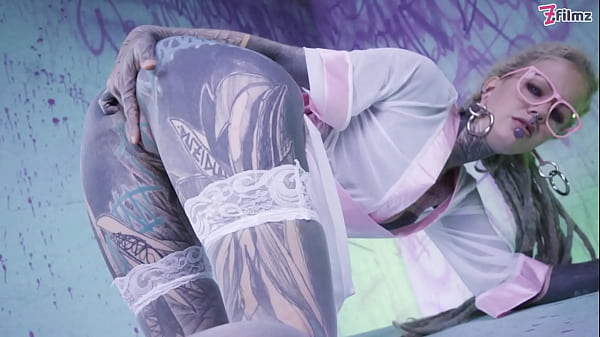 Tattood Girl with Glasses and buttplug Fucks a Tattooed Dick, DP, Facial 