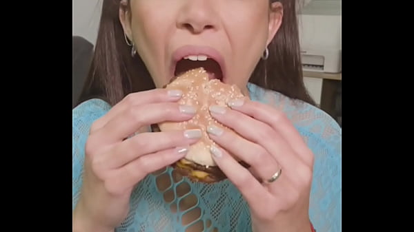 Playing with junk food between my mouth and my hair 