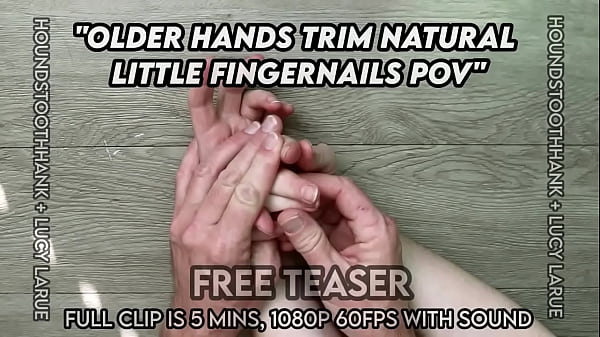 Older hands trim natural little fingernails pov 