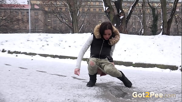 Got2pee Brings Another Desperately Peeing Girl In Pissed Snow - Featuring Big Puddle thumbnail