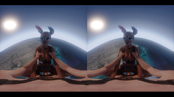 VReal 18K_Fuck Harley Quinn skydiving from_airplane jump and falling down_shortly_before opening the parachute DC_comics parody 3D_CGI render