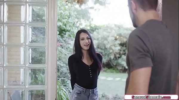 Trans Khloe Kay asks her neighbor for help to find her cat.She thanks him by kissing him and sucks his cock.He licks her ass and she barebacks him 