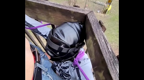 Bdsm Slavegirl In Leather Hood Is Tied Up Outside For Public Deepthroat Session thumbnail