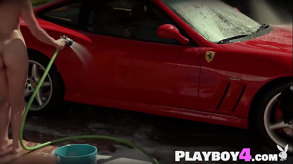 Sexy big tits babe and hot milf enjoyed hot posing by the car