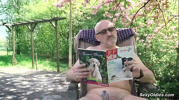 Teen neighbor teasing old man for outdoor sex in_his backyard