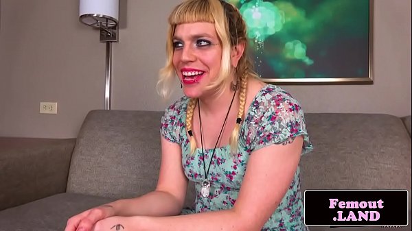 Femboy beauty enjoys wanking cock