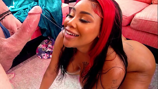 Gorgeous black babe with big_tits sucks a bigwhite dick