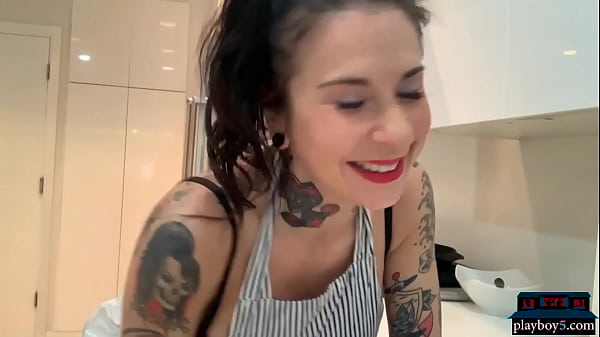 Busty MILF pornstar Joanna Angel kitchen masturbation 