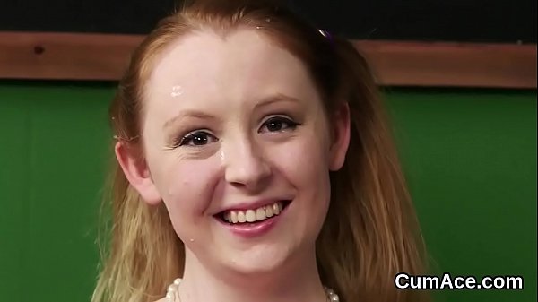 Flirty centerfold gets cum shot on her face_gulping_all the_semen