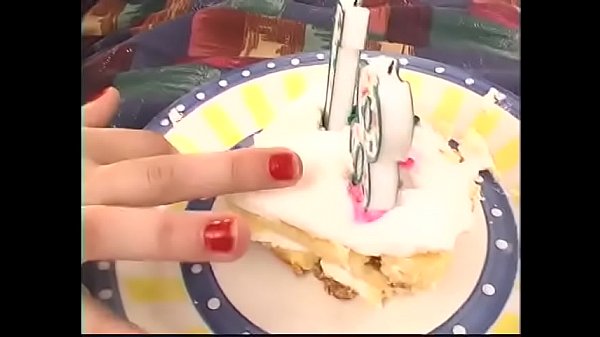 The best presents for 18th birthday of cute darkhaired girl are dildo hard dick and special festive cake with cream