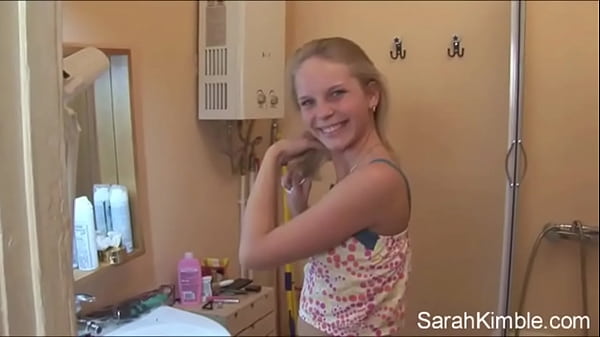 Sweet sarah strip off her clothes and showing natural tits and shaved pussy she fingering her pussy deeply in comport room