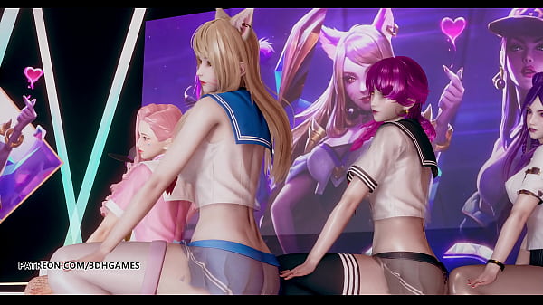 MMD Hello_Venus Wiggle Wiggle Hot_Kpop Striptease_Ahri Akali KaisaEvelynnSeraphine KDA League ofLegends