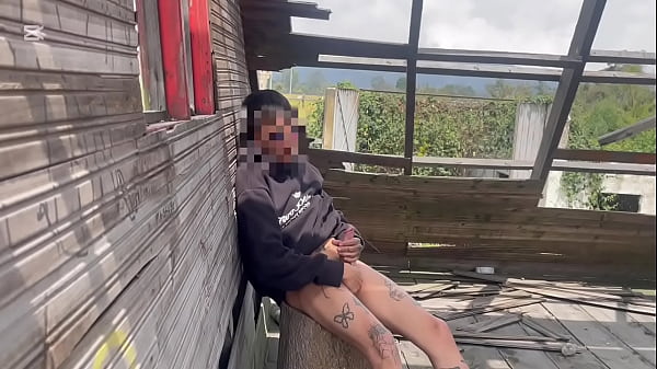 Cuervoperv daring young man cums totally naked in an abandoned cabin near the public road very risky surrounded by strangers 