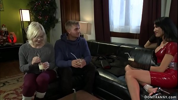 Big tits brunette shemale Jessica Fox visits her married neighbors Logan Vaughn and Alice Frost and sucks and fucks them in threesome 