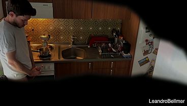 My real step-grandpa caught me masturbating in his kitchen!