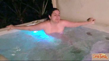 Midnight hotel hot tub risky public dildo fuck & exhibitionist orgasm