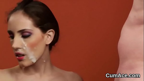 Wacky model gets cumshot on her face eating all the jizm 