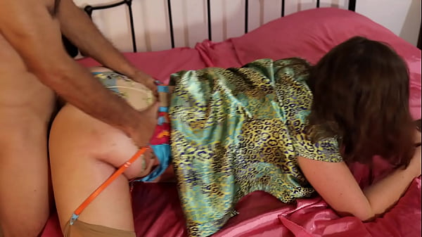 2414 (02) - French Amateur, Clothed Sex, Lingerie Outfit (Garter Belt, Bra, Thong), Red Satin Tight Dress, Stockings, Heels, Rimming, Deepthroat, Pussy Fuck, Dirty Talk, Cumshot 