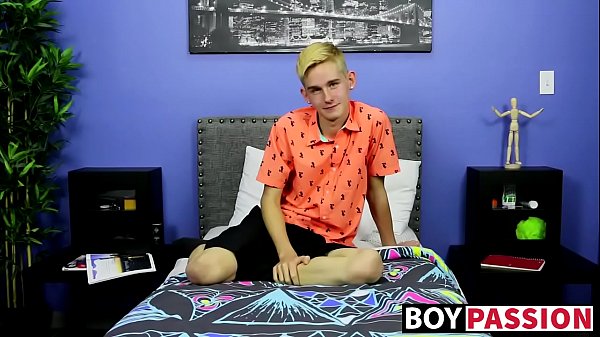 Skinny little twink with big fat dick tugs after interview